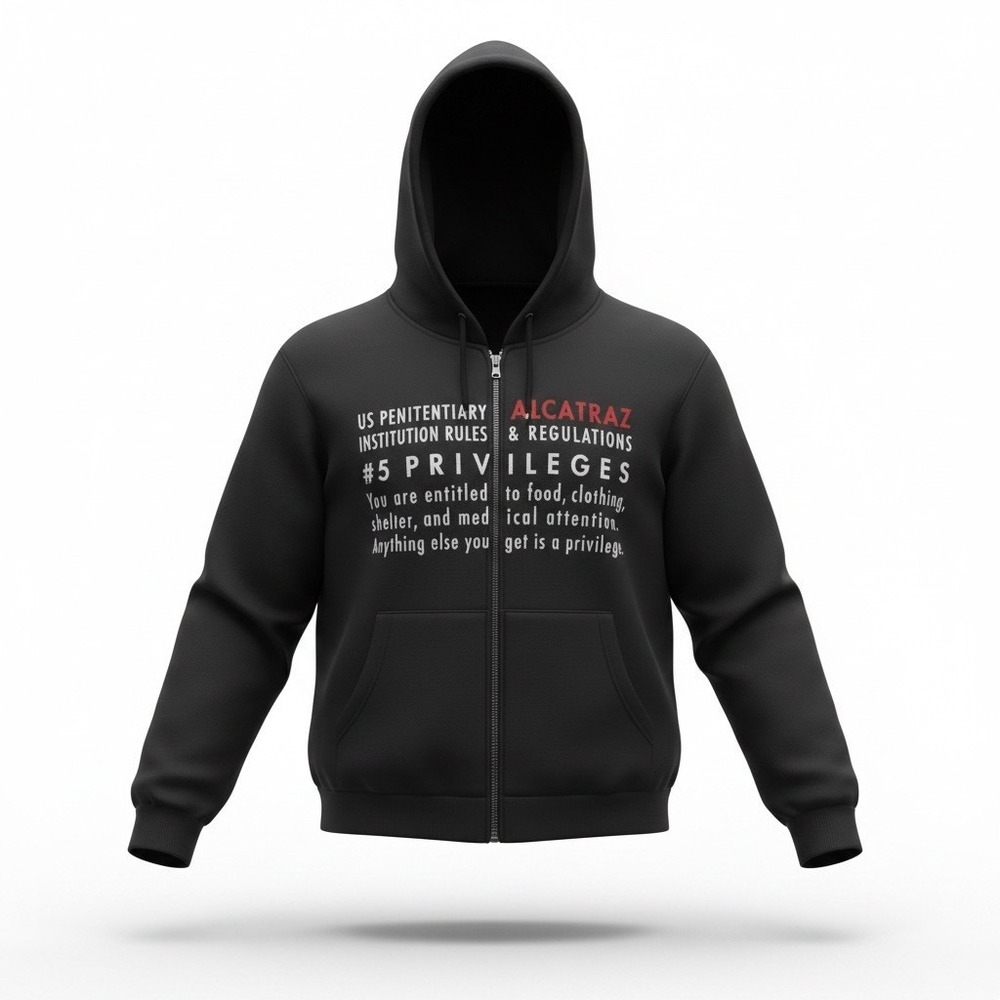 Alcatraz Penitentiary Rules Zip Hoodie Prison Streetwear